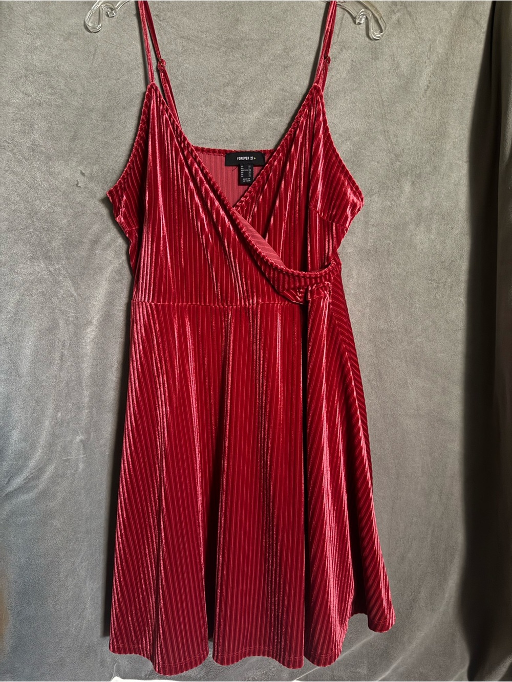Forever 21 Red Pleated Velvet Wrap Mini Dress